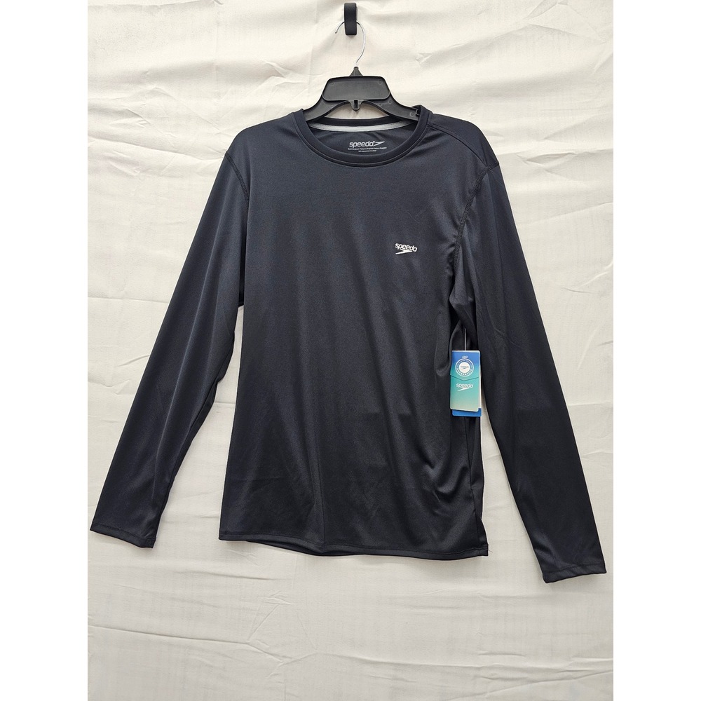 Speedo Mens Long Sleeve Swim Tee Rash Guard Black S 87748511-001 NEW